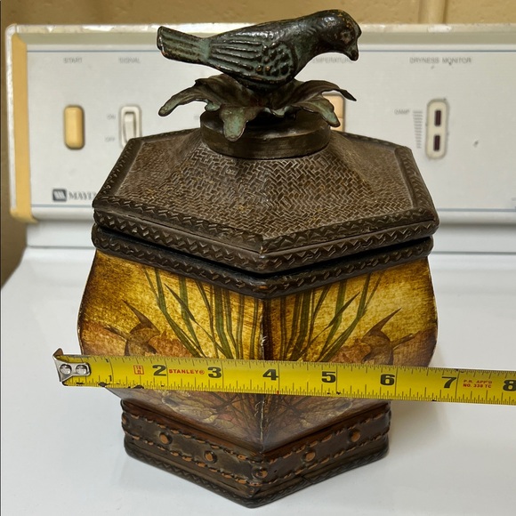 Other - Hexagonal Decorative Bird-Top Trinket Box in Antique Bronze and Gold